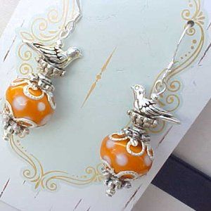 B2G1 Halloween Raven Pumpkin Thanksgiving Earrings Handmade Lampwork Glass Beads